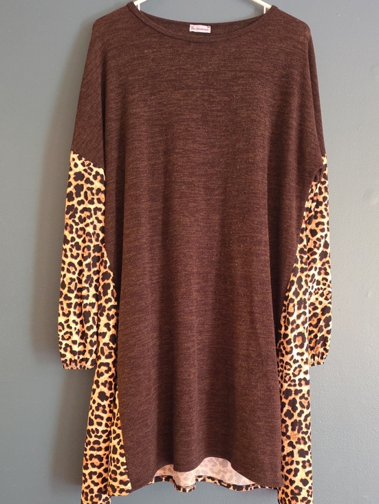 Dresses & Skirts - Brown Leopard Print Long Sleeve Women's Dress